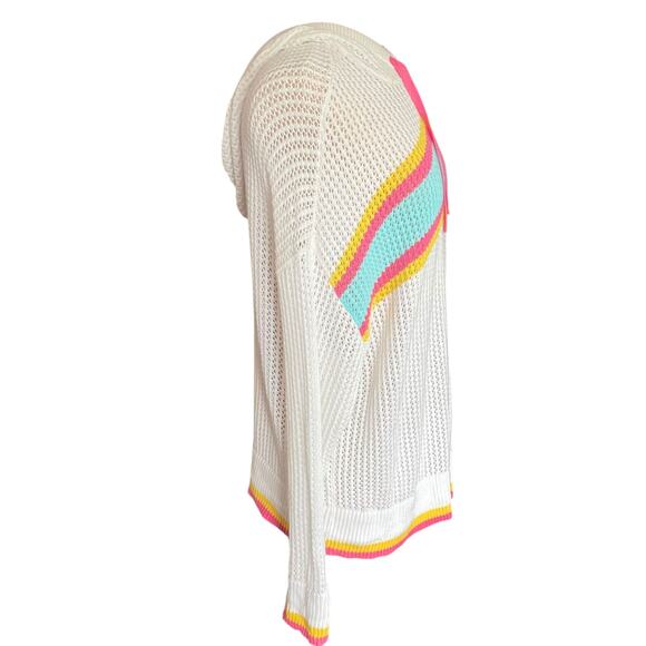 Torrid Open Weave White Striped Hooded Sweater Size 14/16 Coastal Beachy Casual - Picture 2 of 9